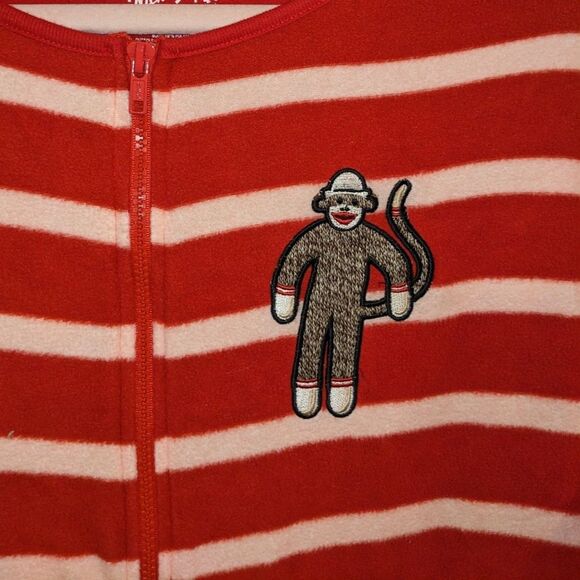 Nick & Nora Red Striped Sock Monkey Adult Onesie Pajamas XL– NWT Holiday PJ - Picture 3 of 7